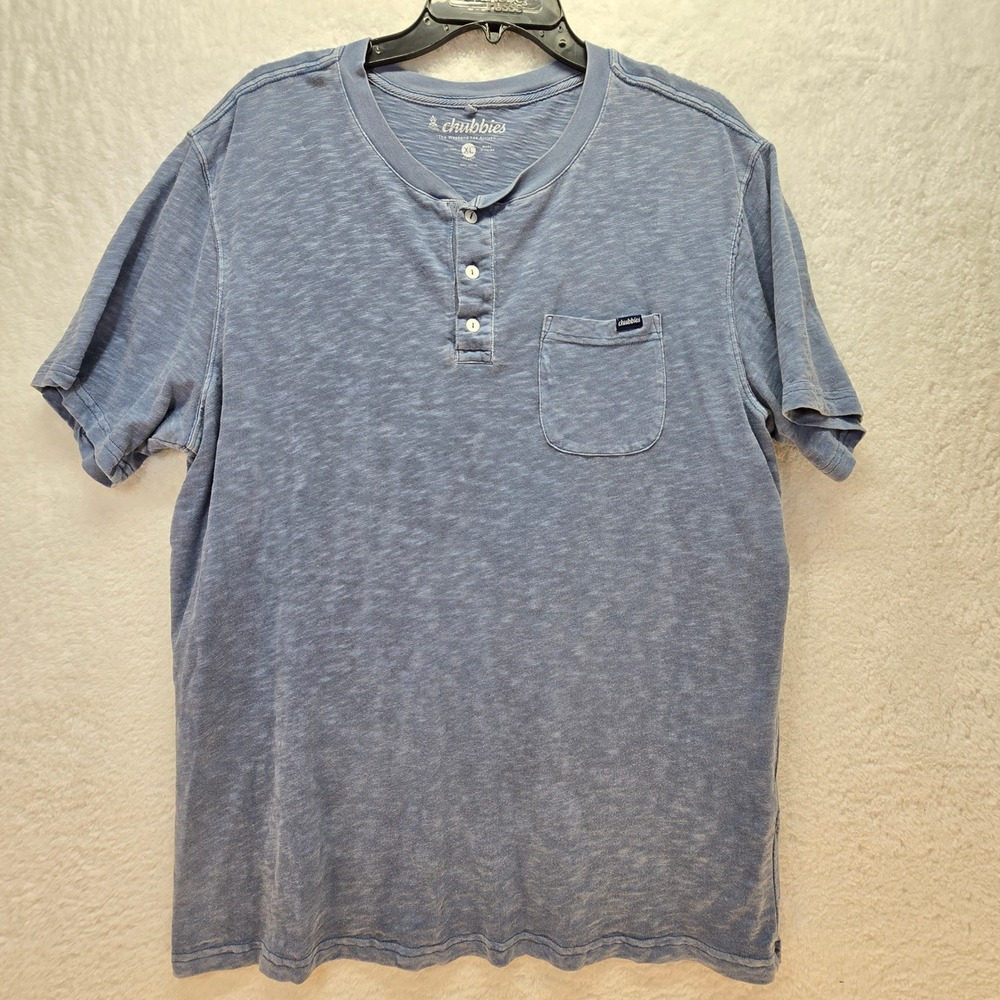 Chubbies Mens XL Blue Henley‎ T-Shirt Short Sleeve Pocket Casual Comfy
